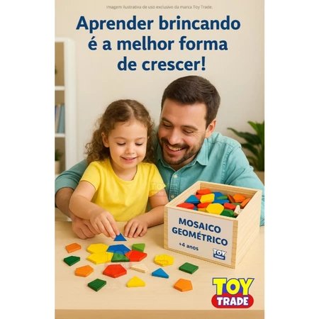 Mosaico Geométrico 100 Peças Jogo Divertido Montando Formas Madeira Brinquedo Educativo Pedagógico